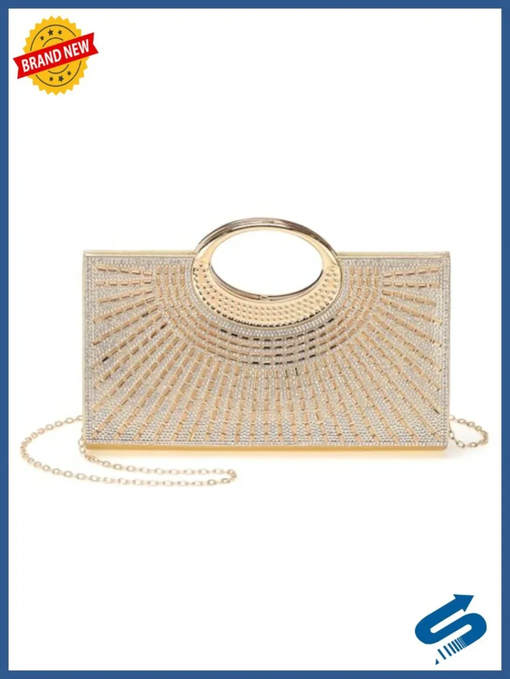 Sparkly Rhinestone Evening Clutch Purse with Chain - Formal Wedding Party Bag